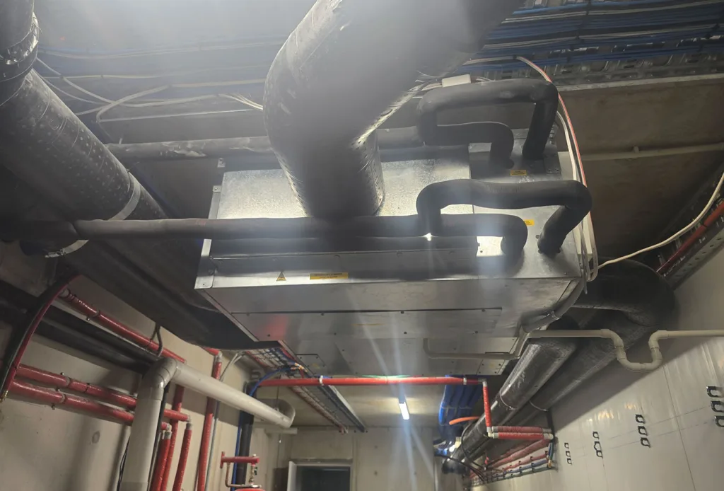 Mechanical ventilation plant and ductwork in a ceiling void